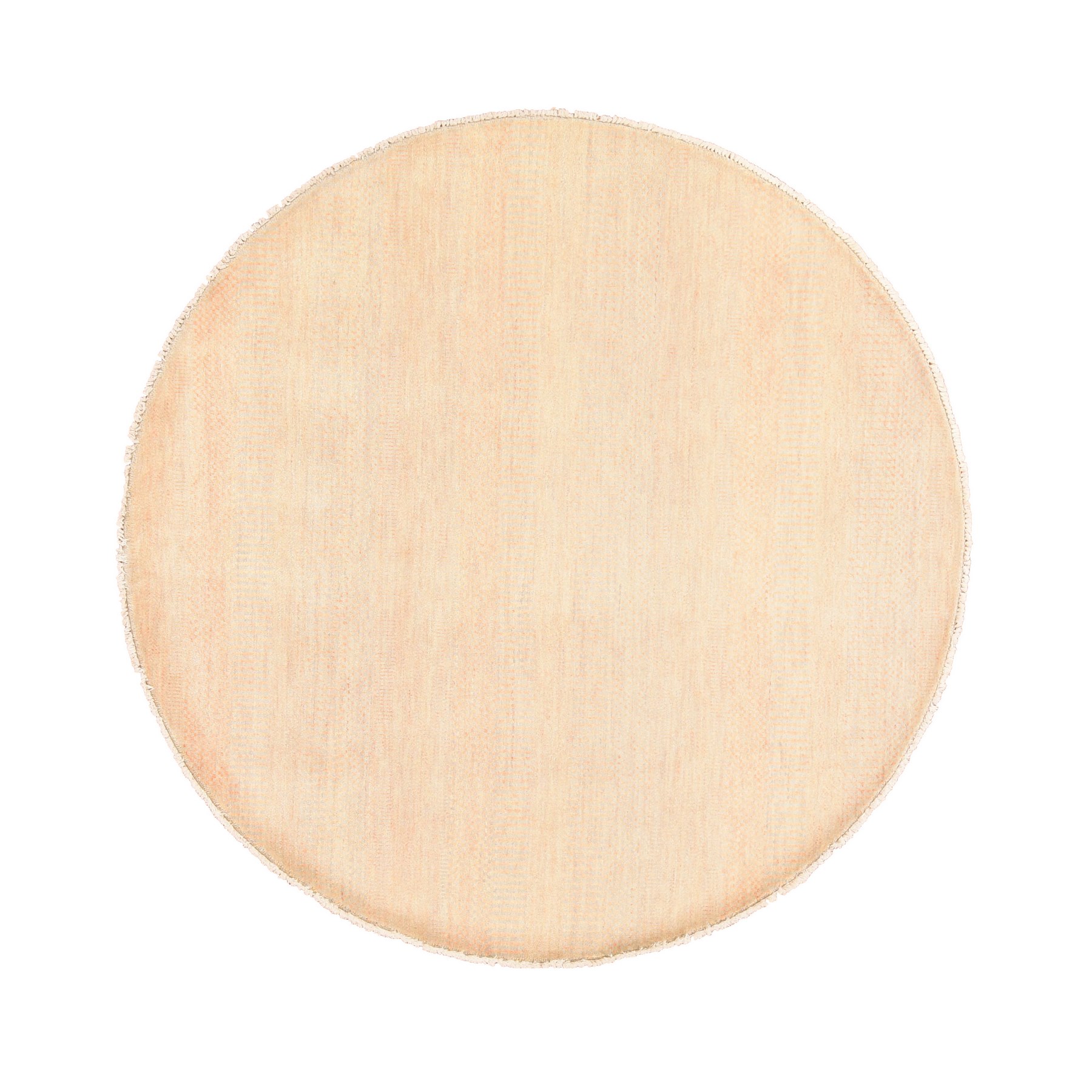 6'x6' Peach Color, Modern Grass Design, Tone on Tone, Wool and Silk, Hand Knotted, Round, Oriental Rug 